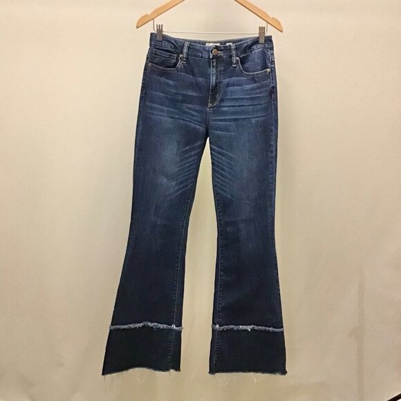 Miss Me 29 (7/8) High Rise Flare Women’s Jeans Frayed Fringe Hems Stretch - Picture 4 of 14